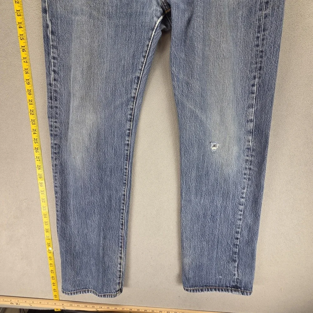 Levis 501 Jeans‎ Mens Blue Medium Wash Straight Button Fly Distressed Fits 34x32